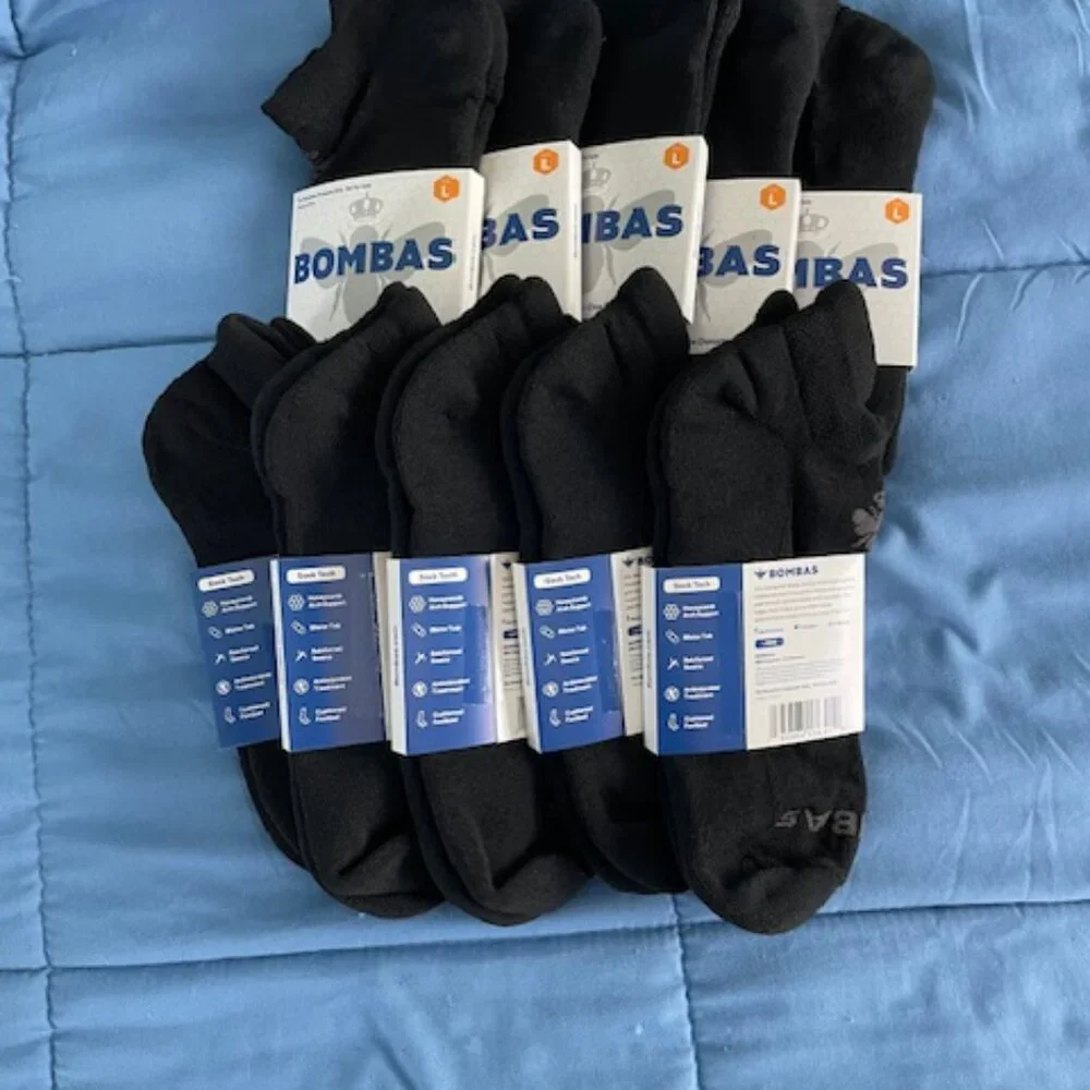 Large Bombas Ankle Socks x 10 pairs BUNDLE Black NEW LOT UNISEX MENS ATHLETIC - Picture 10 of 10